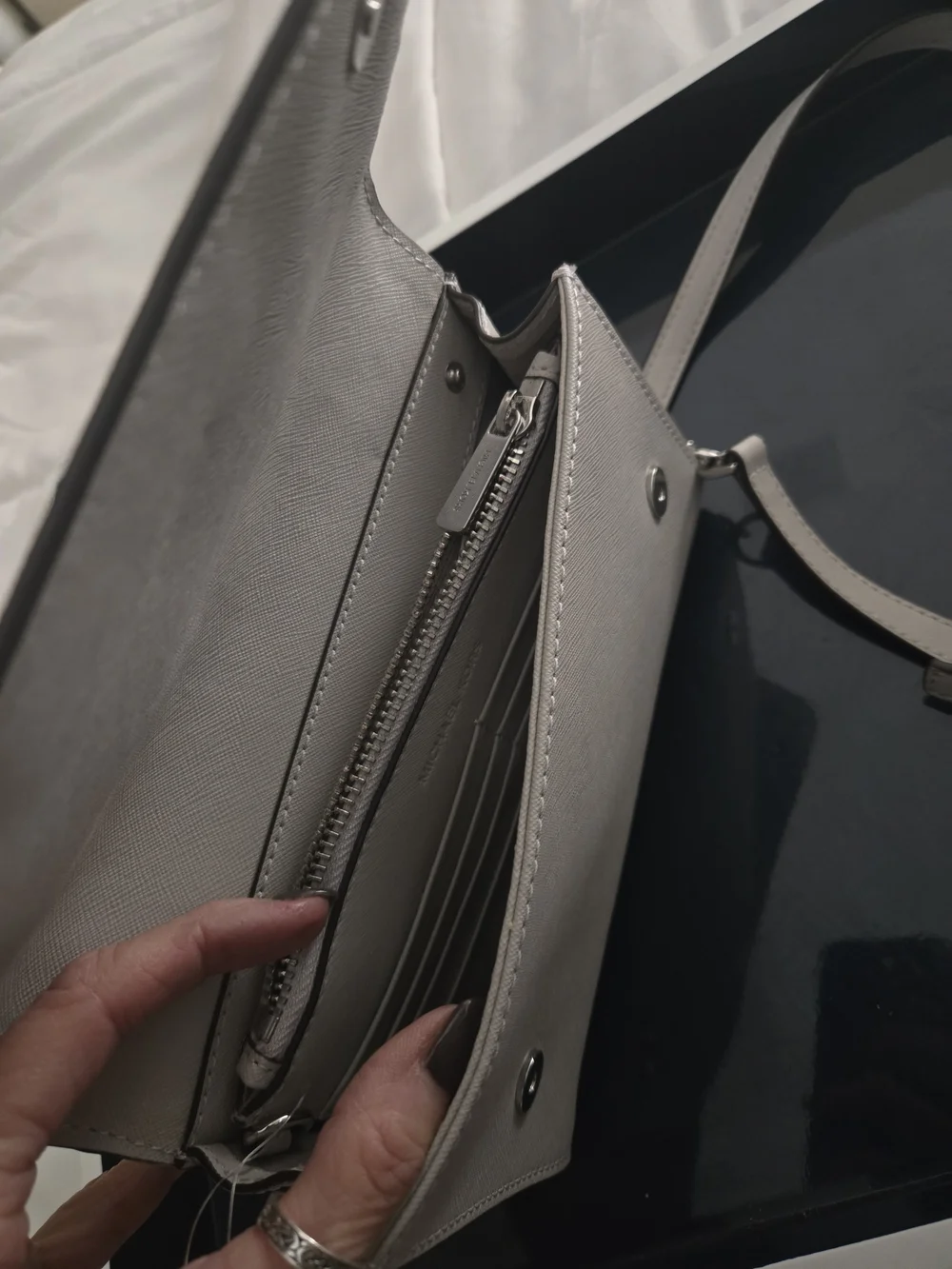 Michael Kors Gray Saffiano Crossbody Bag with Chain Strap